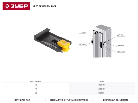 Крепеж ЗУБР для маяков, 25шт 3095-25 купить в Уфе