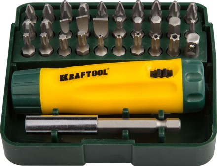Набор KRAFTOOL Отвертка реверсивная с битами и адаптером, Cr-V, 32 предмета 26142-H32 купить в Уфе