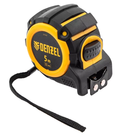 Рулетка Denzel 5м х 32мм, автоматич. фиксац., нейлон. покрытие, магнит. зацеп, двухстор. разметка 31523 купить в Уфе