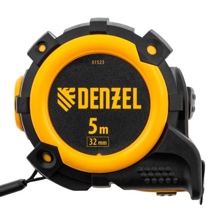 Рулетка Denzel 5м х 32мм, автоматич. фиксац., нейлон. покрытие, магнит. зацеп, двухстор. разметка 31523 купить в Уфе