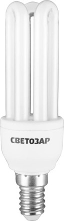 Энергосберегающая лампа СВЕТОЗАР &quot;U-КЛАССИКА&quot;спираль,цоколь E14(миньон),Т2,3U,яркий белый свет(4000К), 8000час,12Вт(60) 44314-12 купить в Уфе