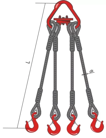 Строп канатный четырехветвевой 4СК 12.5 т L=4 м заплет на станке купить в Уфе