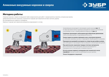 ЗУБР АВК, d 55 мм, (М14, 15 мм кромка), вакуумная алмазная коронка, Профессионал (29865-55) купить в Уфе