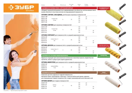 Ролик малярный сменный ЗУБР &quot;ОПТИМА -ДУАЛОН&quot;, все виды ЛКМ, идеален для ЛКМ на масляной основе, для ровных поверхностей, полиэстр, ворс 12 мм, бюгель 6 мм, 40х240мм 02518-24 купить в Уфе