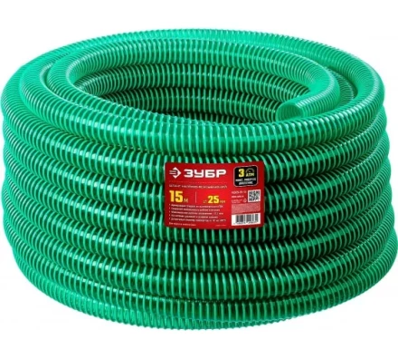 Шланг напорно-всасывающий ЗУБР со спиралью ПВХ 15 м, 25 мм, 3 атм купить в Уфе