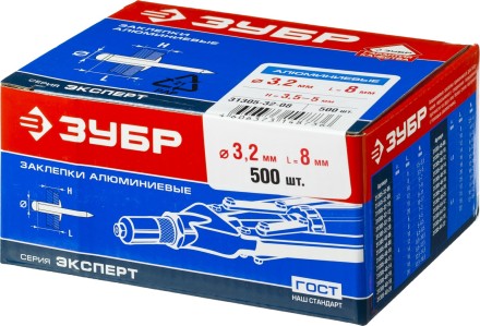 Заклепки ЗУБР алюминиевые, 3,2x 8мм, 500шт 31305-32-08 купить в Уфе