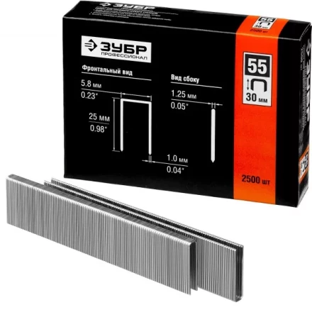 Скобы тип 55, 30 мм, особотвердые, ЗУБР &quot;ПРОФЕССИОНАЛ&quot; 31855-30, 2500 шт 31855-30 купить в Уфе