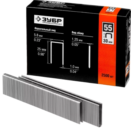 Скобы тип 55, 30 мм, особотвердые, ЗУБР &quot;ПРОФЕССИОНАЛ&quot; 31855-30, 2500 шт 31855-30 купить в Уфе