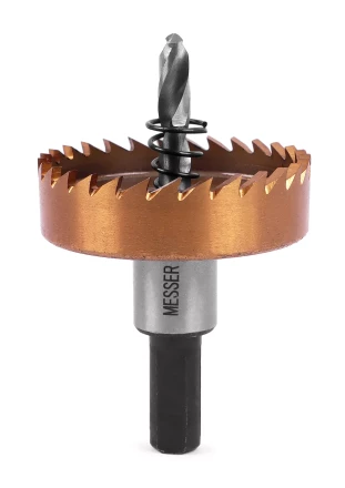 HSS-TiN коронка MESSER 45мм с центр. сверлом и толкающей пружиной для  лист. материала  до 2 мм ц/х купить в Уфе