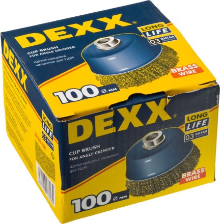 DEXX. Щетка чашечная для УШМ, витая стальная латунированная проволока 0,3мм, 100ммхМ14 35103-100 купить в Уфе