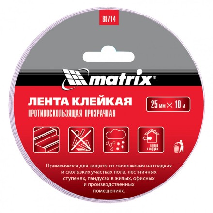 Лента клейкая противоскользящая прозрачная 25 мм x 10 м Matrix 88714 купить в Уфе