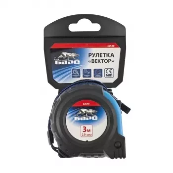 Рулетка Вектор 3 м х 19 мм, утолщенное полотно, магнитный зацеп, обрезиненный корпус  БАРС 32540 купить в Уфе