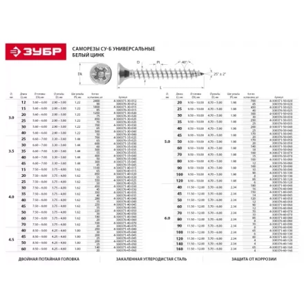 Саморезы по дереву, белый цинк, 6.0x45мм, 150шт, ЗУБР Мастер 4-300371-60-045 4-300371-60-045 купить в Уфе