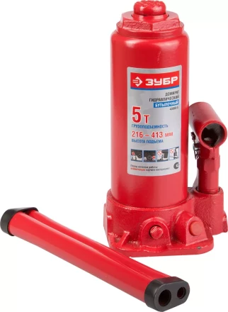 Домкрат ЗУБР ЭКСПЕРТ гидравлический бутылочный, 5т, 216-413мм 43060-5 купить в Уфе