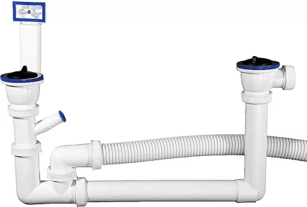 Сифон ЗУБР &quot;МАСТЕР&quot; колбовый для двухместной мойки, выпуск - нержавеющая чашка, перелив, отвод для стиральной машины 51867-2 купить в Уфе