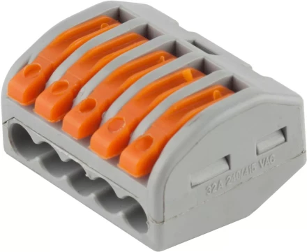 Клемма СВЕТОЗАР соединительная, разъемная, 5-и проводная, 400В, 32А, 0,5-2,5мм2/0,5-4мм2, 2шт 49190-5 купить в Уфе