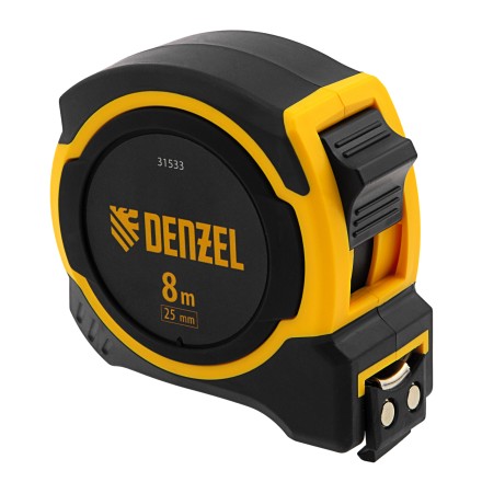 Рулетка Denzel 8м х 25мм, двухкомп. корпус, магнитный обрезиненный зацеп, 31533 купить в Уфе
