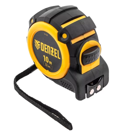 Рулетка Denzel 10м х 32мм, автоматич. фиксац., нейлон. покрытие, магнит. зацеп, двухстор. разметка, 31525 купить в Уфе