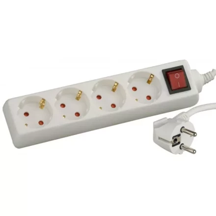 Удлинитель СВЕТОЗАР электрический с заземлением, выключателем, с защитными шторками, евро, 4 гнезда,3м SV-55045-3 купить в Уфе