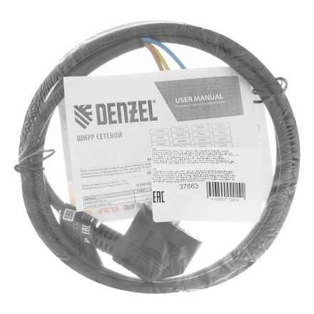 Шнур сетевой Denzel Energy Series, ПВС, 1,5 м, 3 x 1 мм, с неразборной вилкой, черный, 3 м, 37663 купить в Уфе