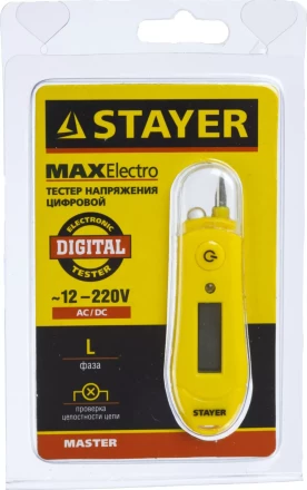 Тестер напряжения STAYER &quot;МASTER&quot; цифровой со световым индикатором, 12-220В, 70мм 45282 купить в Уфе