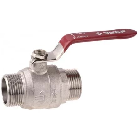 Кран ЗУБР шаровой 1/2&quot; полнопроходной &quot;папа-папа&quot;, ручка, никелированная латунь 51352-N-1/2 купить в Уфе