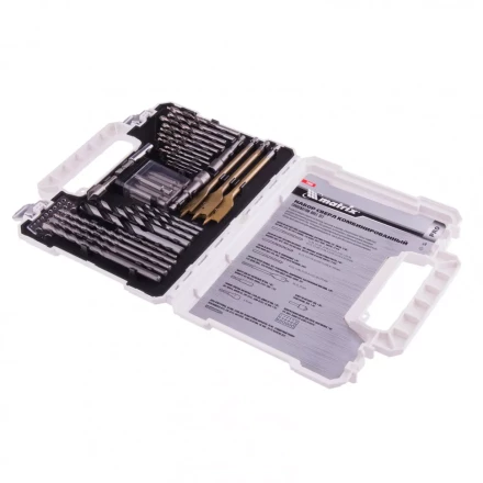 Набор сверл комбинированный по металлу 1-6,5 мм бетону 4-8 мм дереву 4-10 мм перки биты 20 шт адаптер головки 2 шт зенковка 50 предметов Pro Matrix 725650 купить в Уфе