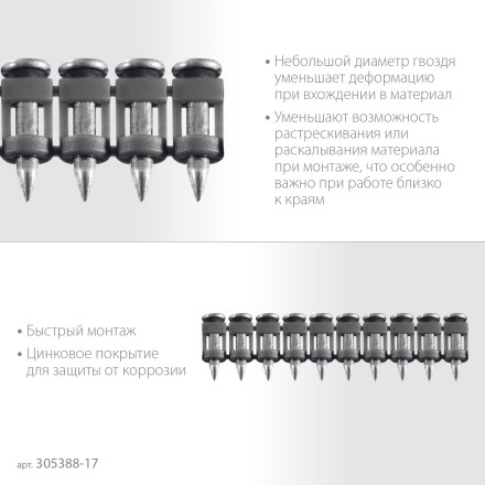ЗУБР CN 17 х 2.7 мм, гвозди по бетону оцинкованные, 1000 шт (305388-17) купить в Уфе