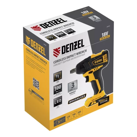 Гайковерт ударный аккумуляторный бесщеточный Denzel 26502 CIW-IB-300-0, Li-ion, 18В, 300Нм купить в Уфе