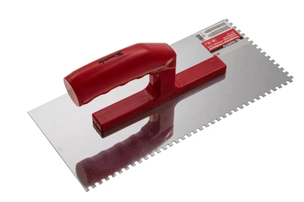 Гладилка из нержавеющей стали, 280 х 130 мм, зеркальная полировка, пластмассовая ручка, зуб 4 х 4 мм Matrix 86780 купить в Уфе