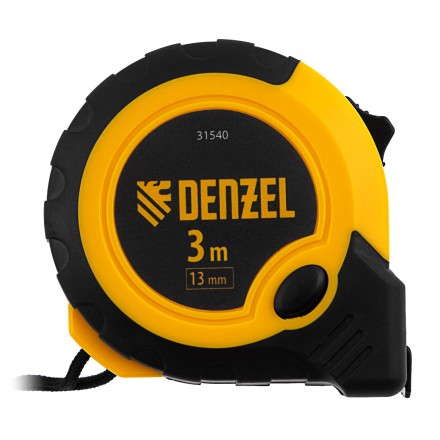 Рулетка Denzel 3м х 13мм, двухкомп. корпус, кнопка-пауза, 31540 купить в Уфе