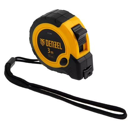 Рулетка Denzel 3м х 13мм, двухкомп. корпус, кнопка-пауза, 31540 купить в Уфе