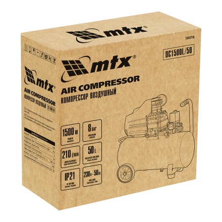 Компрессор воздушный MTX DC1500L/50, 1,5 кВт, 50 л, 210 л/мин 58018 купить в Уфе