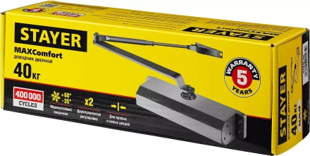 Доводчик дверной STAYER, для дверей массой до 40 кг, цвет белый 37916-50 купить в Уфе