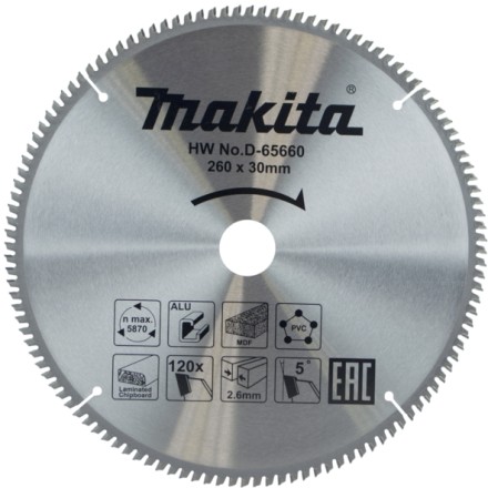Диск пильный универсальный для алюминия/дерева/пластика Makita D-65660, 260x30x1.8 мм; 120 зубьев купить в Уфе