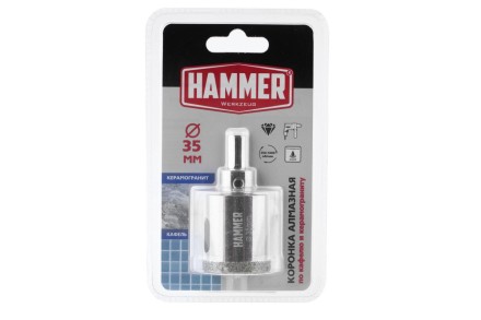 Коронка алмазная HAMMER Ф35мм HEX (DHS 35.0*65/5) купить в Уфе