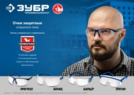 ЗУБР ПРОТОН, открытого типа, жёлтые, стекло увеличенного размера, защитные очки, Профессионал (110482) купить в Уфе