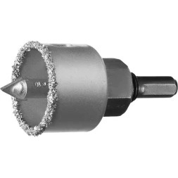 Коронка-чашка ЗУБР "ПРОФЕССИОНАЛ" c карбид-вольфрамовым нанесением, 38 мм, высота 25 мм, в сборе с державкой и сверлом 33360-038_z01