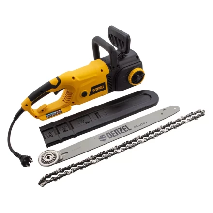 Пила цепная электрическая Denzel EDS-2200 2.2 кВт продольная шина 45 см шаг 3/8 паз 1.3 мм 62 звена 95619 купить в Уфе