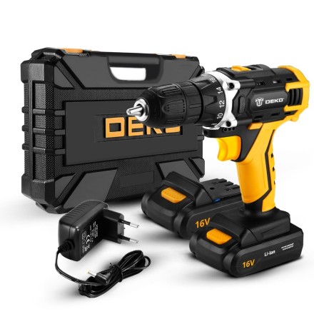 Дрель аккумуляторная DEKO DKCD16FU-Li + набор 63 инструментов в кейсе, 063-4099 купить в Уфе