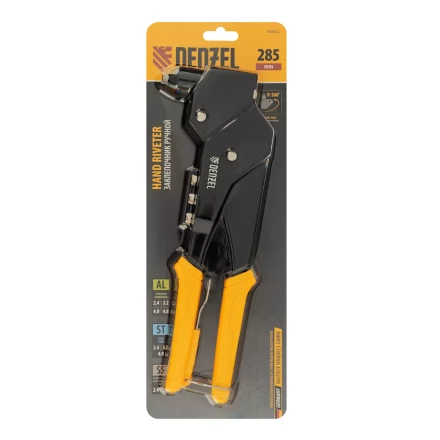 Заклепочник ручной Denzel, 285 мм, поворотный, 0-360, заклепки 2,4-3,2-4,0-4,8 мм, купить в Уфе
