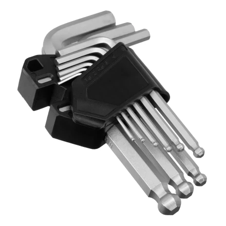 Набор ключей имбусовых, HEX, 1,5-10 мм, CrV, 9 шт., с шаром Сибртех 123627 купить в Уфе