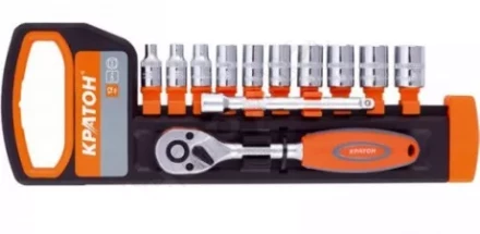 Набор торцевых головок  1/2&quot; 10-24мм с трещеточным ключом 12 предметов  Кратон 2 28 08 016 купить в Уфе