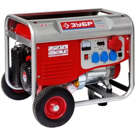 Электростанция ЗУБР бензиновая, 4-х тактная, ручной пуск, колеса + рукоятка, 380/220В, 5500Вт ЗЭСБ-5500-ФН купить в Уфе