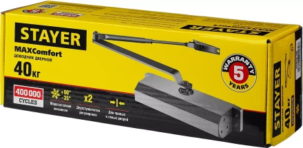 Доводчик дверной STAYER, для дверей массой до 40 кг, цвет коричневый 37917-50 купить в Уфе