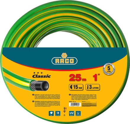 Шланг RACO &quot;CLASSIC&quot; поливочный, 15атм., армированный, 3-х слойный, 1&quot;х25м 40306-1-25 купить в Уфе
