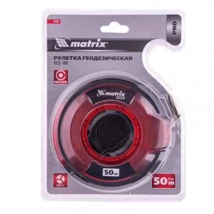 Рулетка геодезическая 50 м х 12,5 мм закрытый корпус стальная лента односторонняя шкала Pro Matrix 31282 купить в Уфе