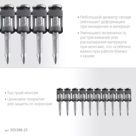 ЗУБР CN 25 х 2.7 мм, гвозди по бетону оцинкованные, 1000 шт (305388-25) купить в Уфе