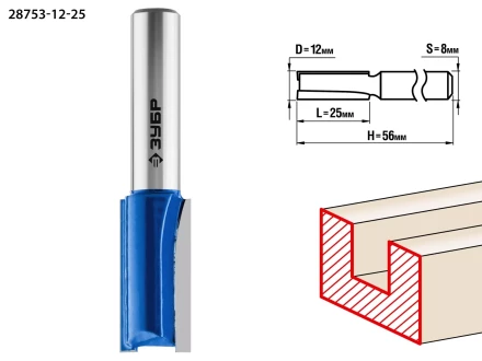 ЗУБР 12 x 25 мм, хвостовик 8 мм, фреза пазовая прямая, Профессионал (28753-12-25) купить в Уфе