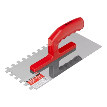 Гладилка из нержавеющей стали, 280 х 130 мм, зеркальная полировка, пластмассовая ручка, зуб 10 х 10 мм Matrix 86783 купить в Уфе